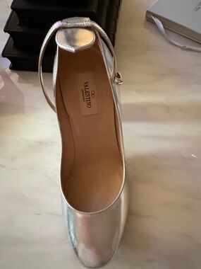 Valentino Silver Metallic Leather Ankle-Strap Heels